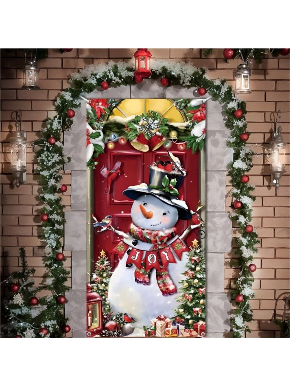 Christmas Snowman Door Cover Decorations Christmas Front Door Banner